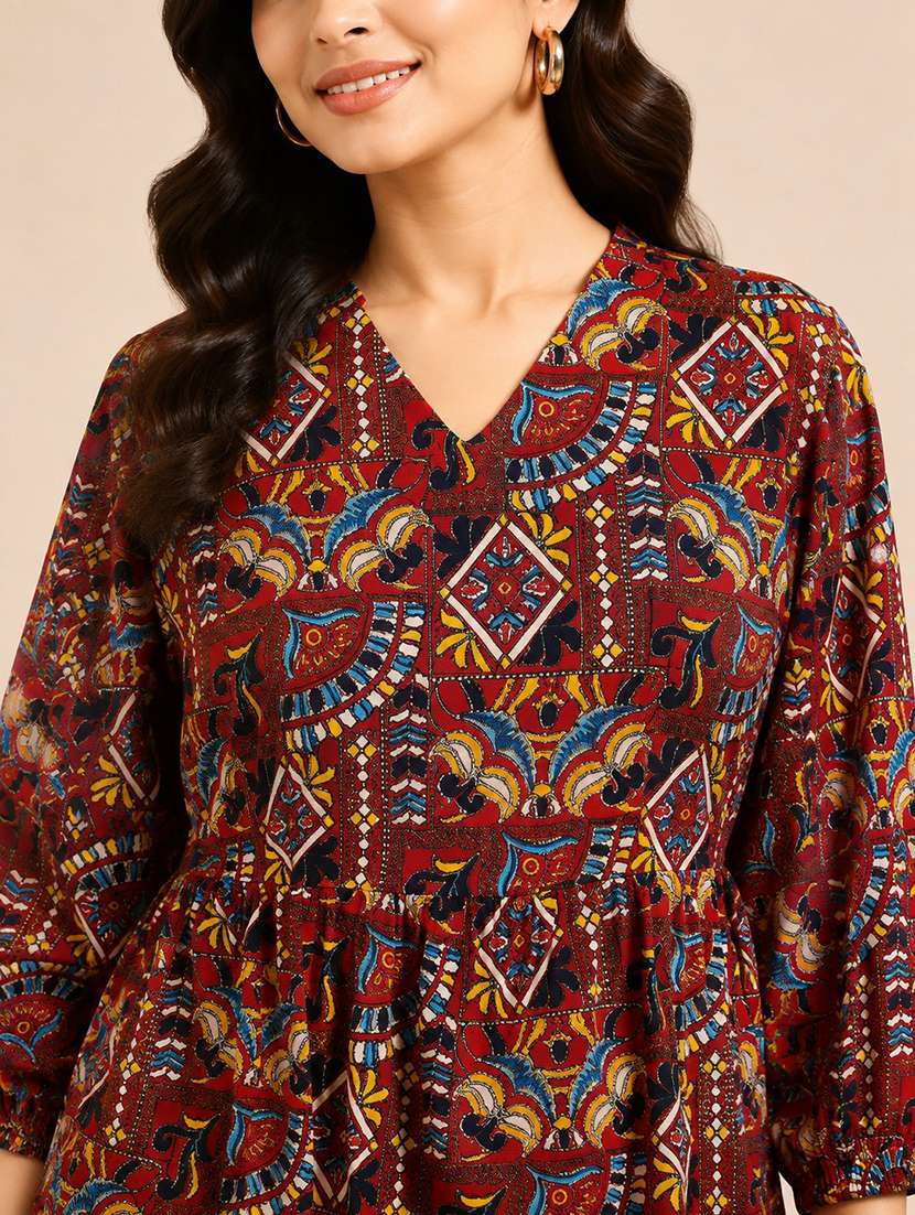 Women Printed Three Quarter Sleeves Ethnic Co-ord Set - 22729658 -  Standard Image - 1