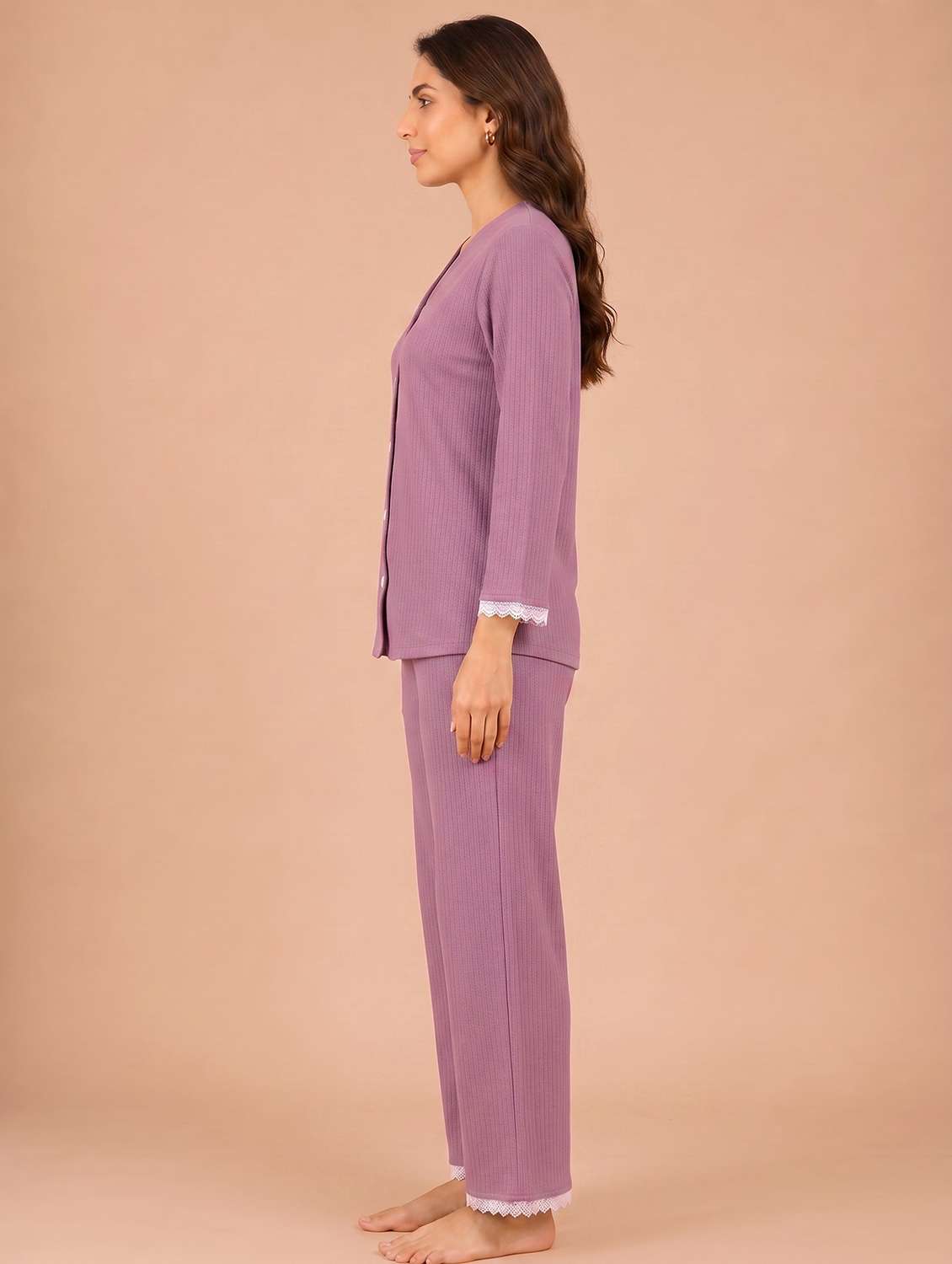 Women Solid Long Sleeves Pyjama Set - 22729699 -  Standard Image - 4