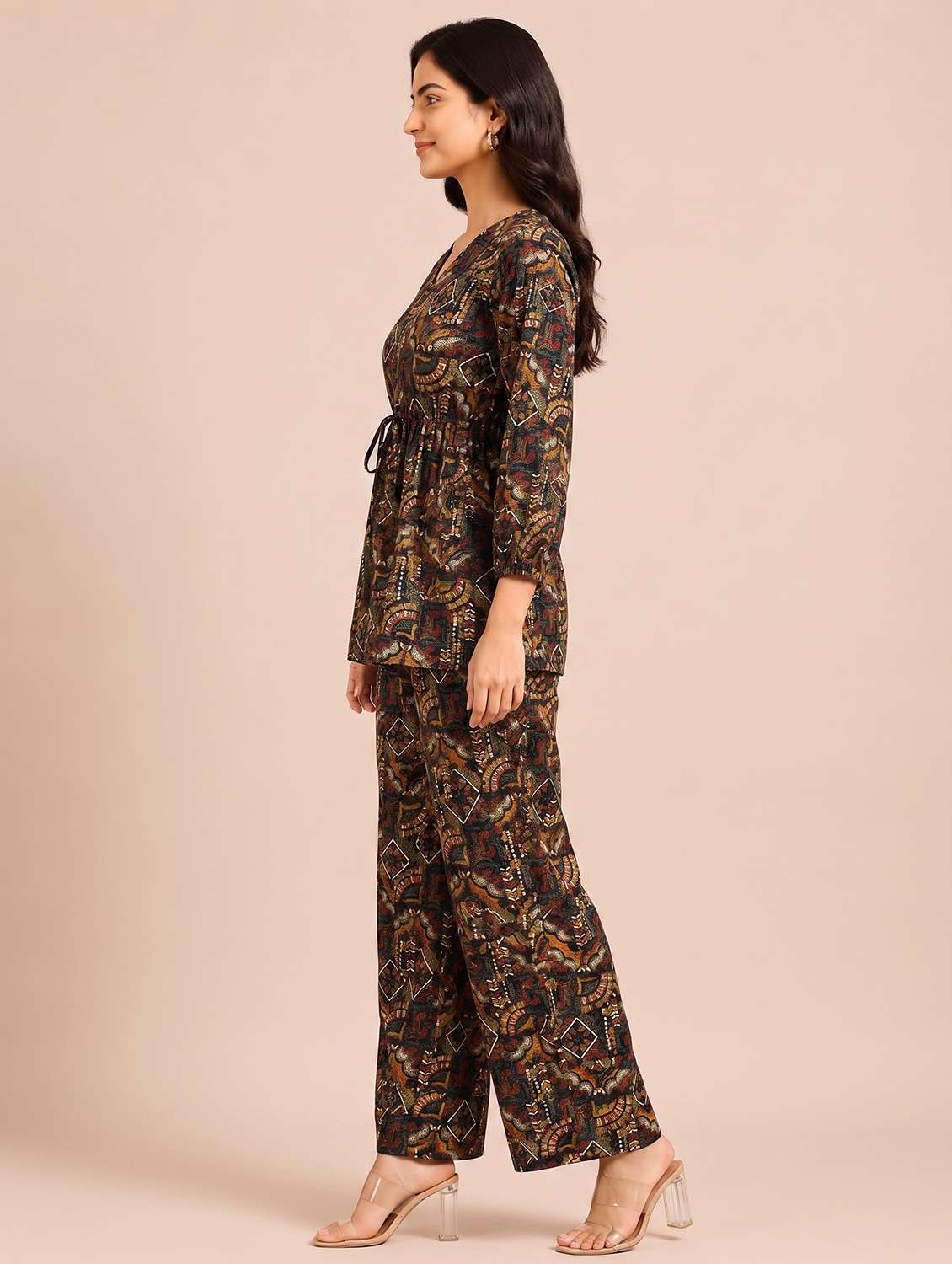Women Printed Three Quarter Sleeves Top And Trouser Co-ord Set - 22729700 -  Standard Image - 4