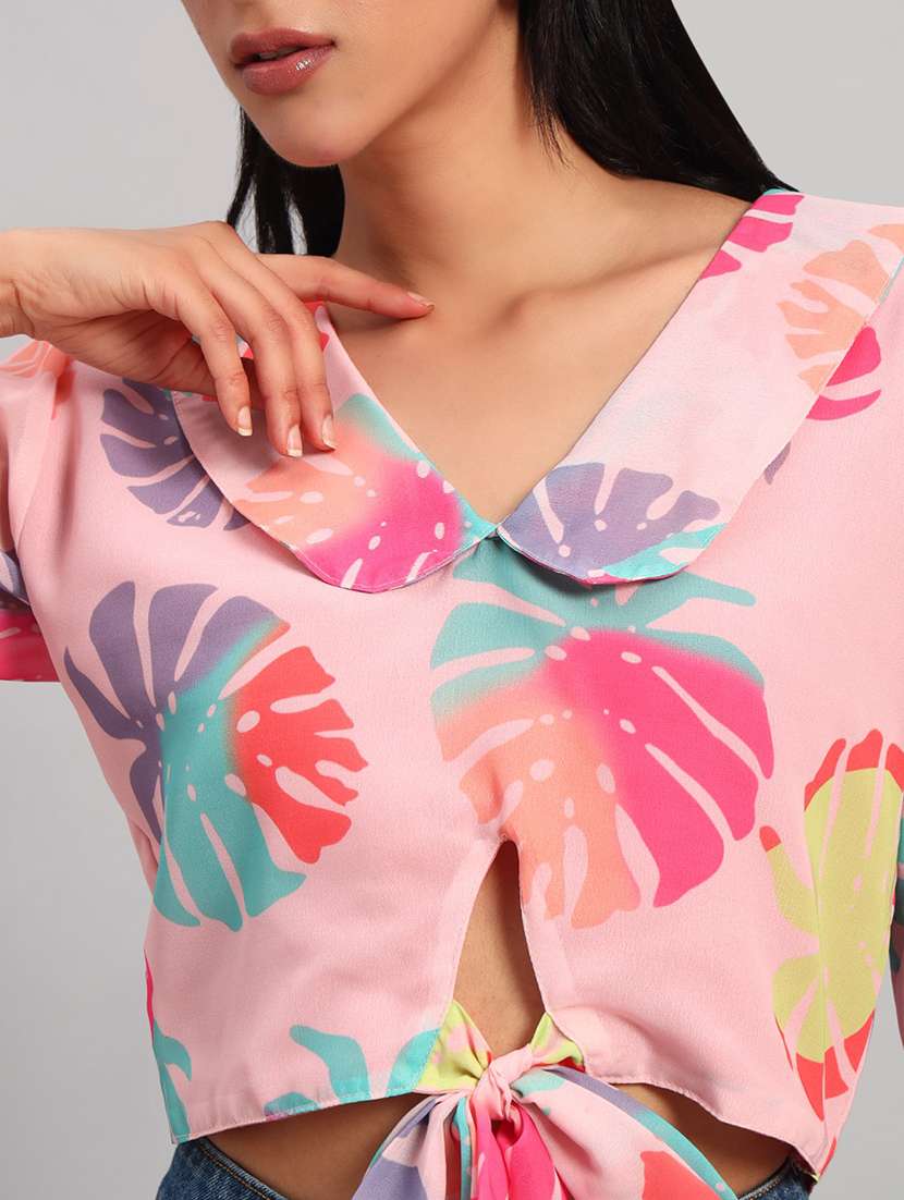 Women Printed Three Quarter Sleeves Crop Top - 22729703 -  Standard Image - 1