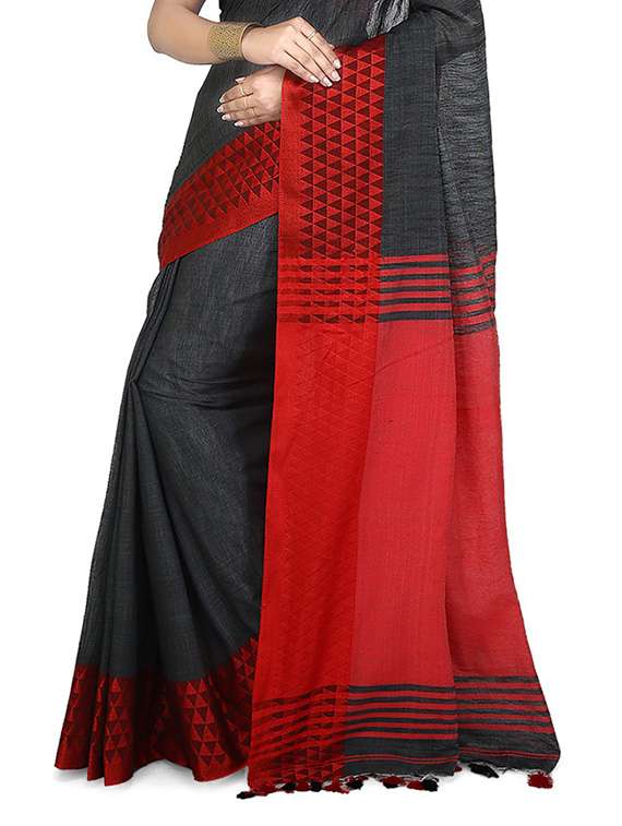 Women Solid With Bordered Handloom Saree With Blouse - 22729712 -  Standard Image - 1