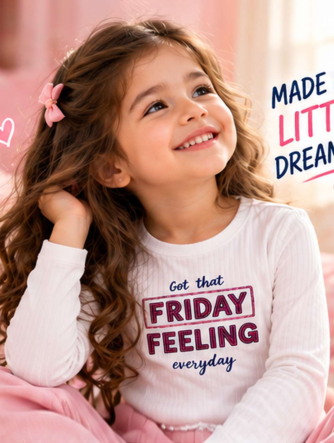 Girls Typographic Long Sleeves Regular Fit Tee - 22729897 -  Standard Image - 1