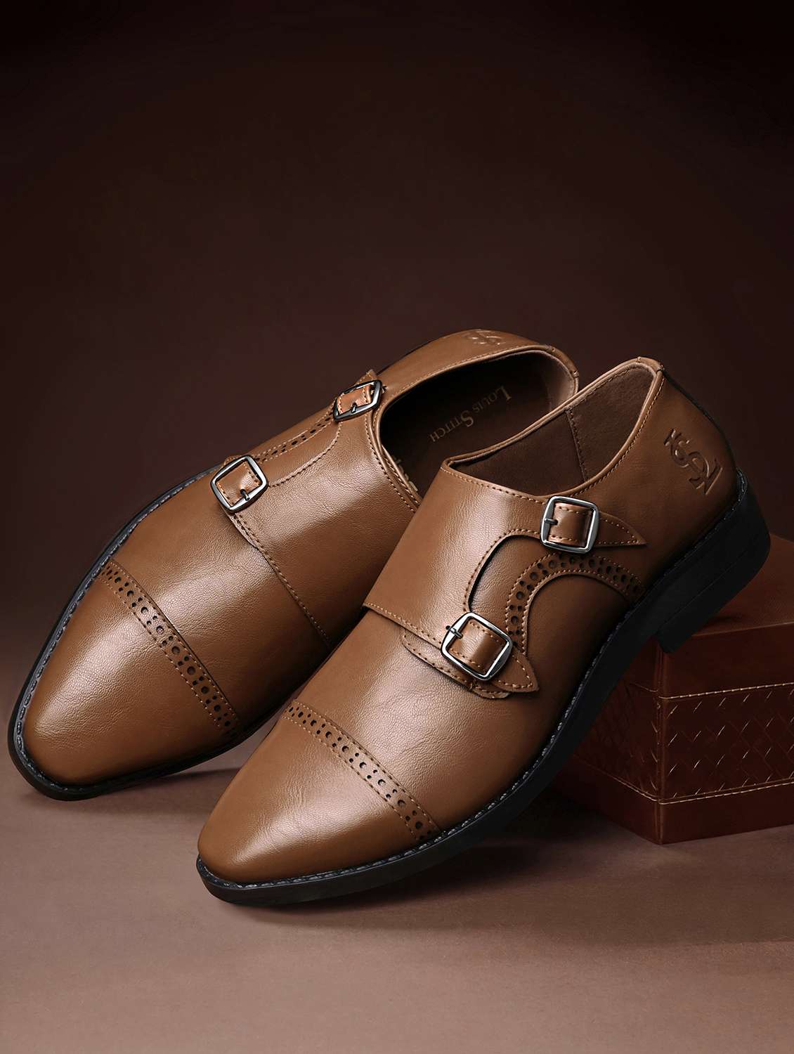 Men Tan Slip On Monk Strap - 22729949 -  Standard Image - 1