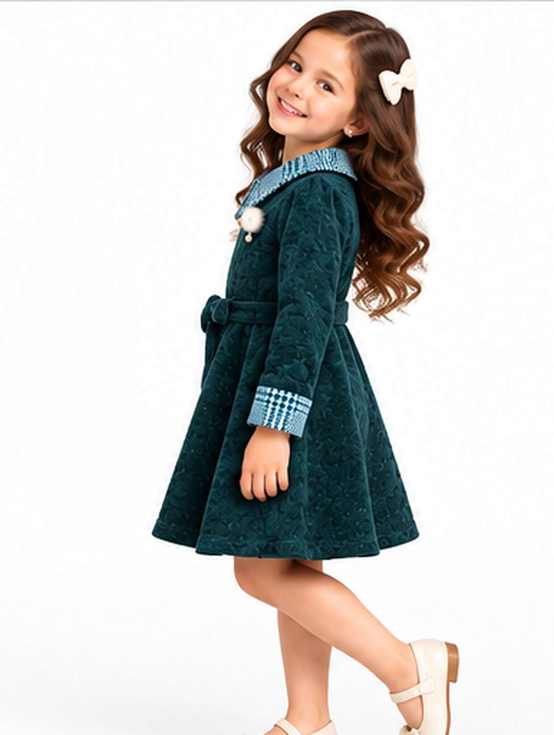 Girls Self Design Long Sleeves Fit And Flare Frock - 22729981 -  Standard Image - 1