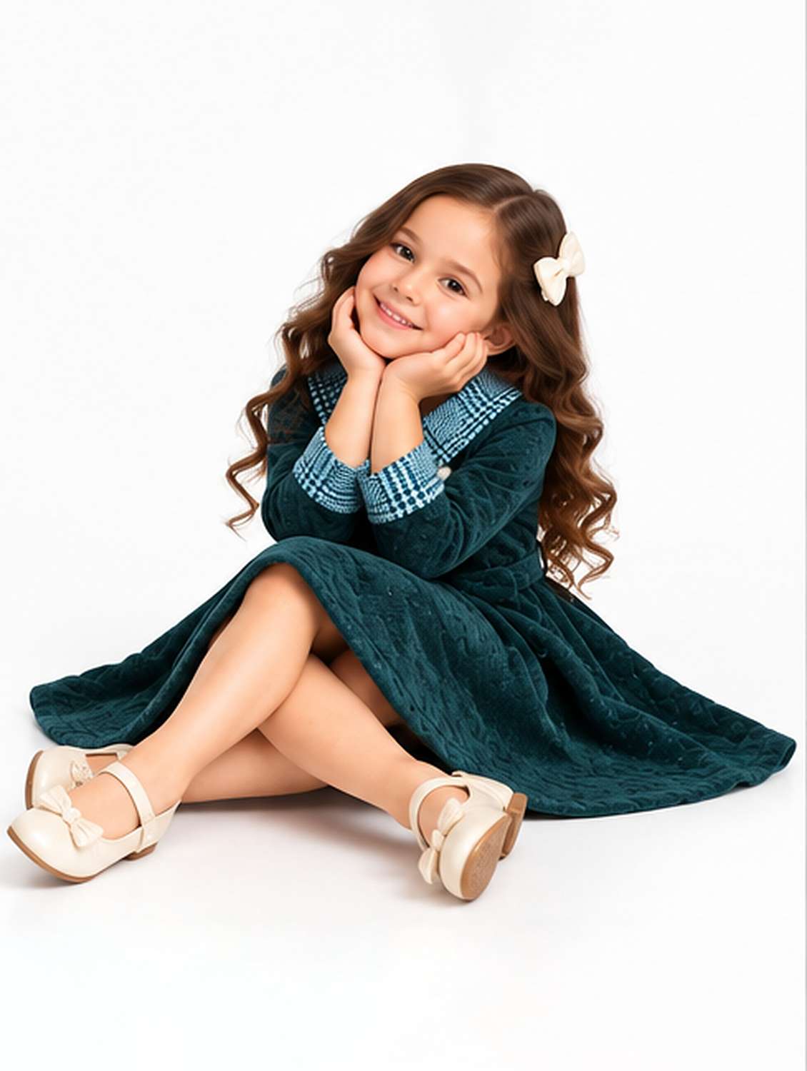 Girls Self Design Long Sleeves Fit And Flare Frock - 22729981 -  Standard Image - 4
