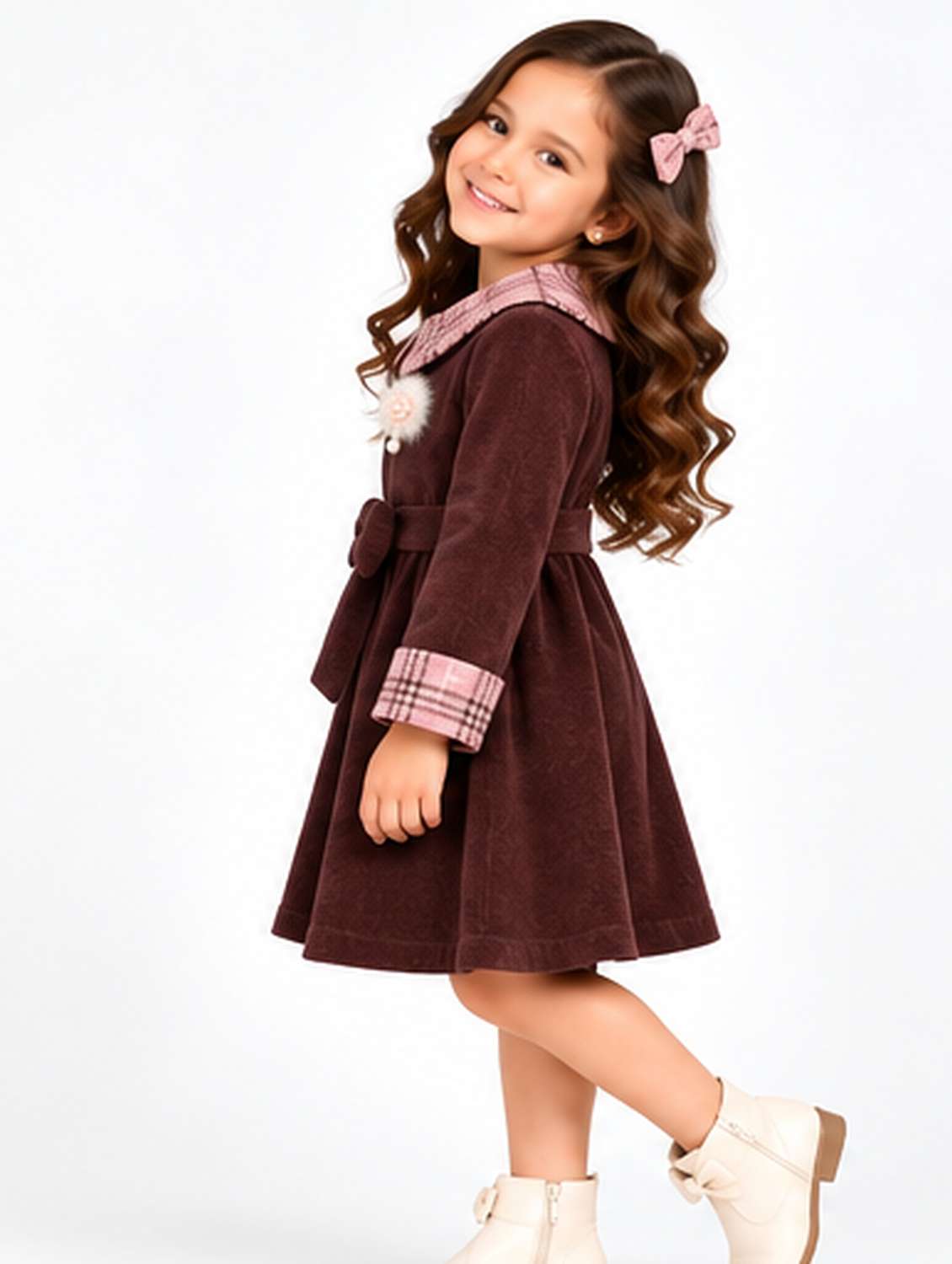 Girls Self Design Long Sleeves A-line Frock - 22729987 -  Standard Image - 1