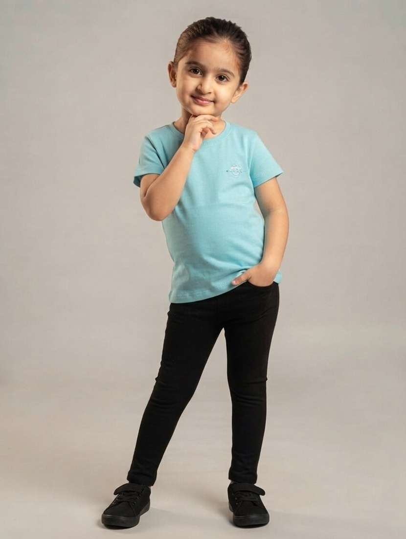 Girls Solid Short Sleeves Regular Fit Tee - 22730043 -  Standard Image - 1