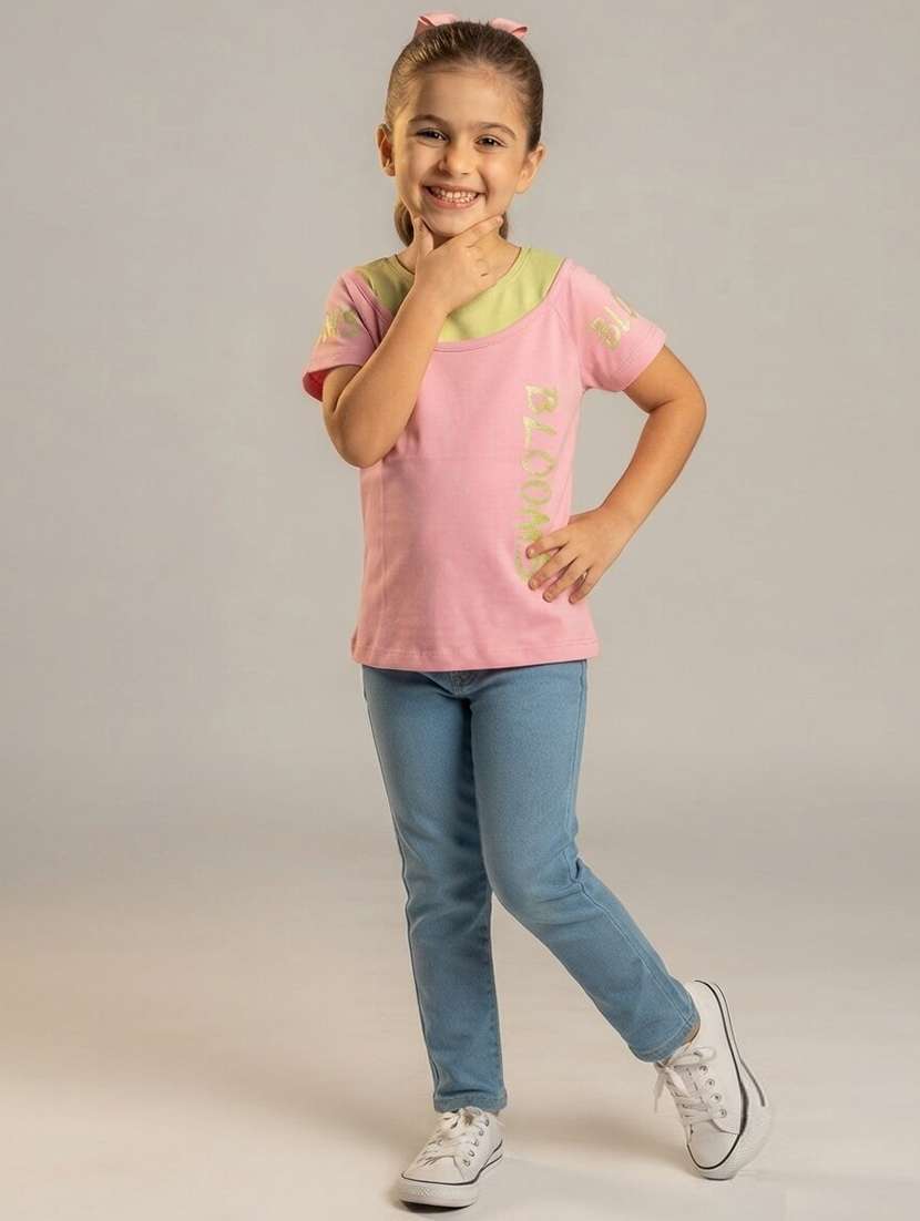 Girls Colourblocked Short Sleeves Regular Fit Tee - 22730046 -  Standard Image - 1