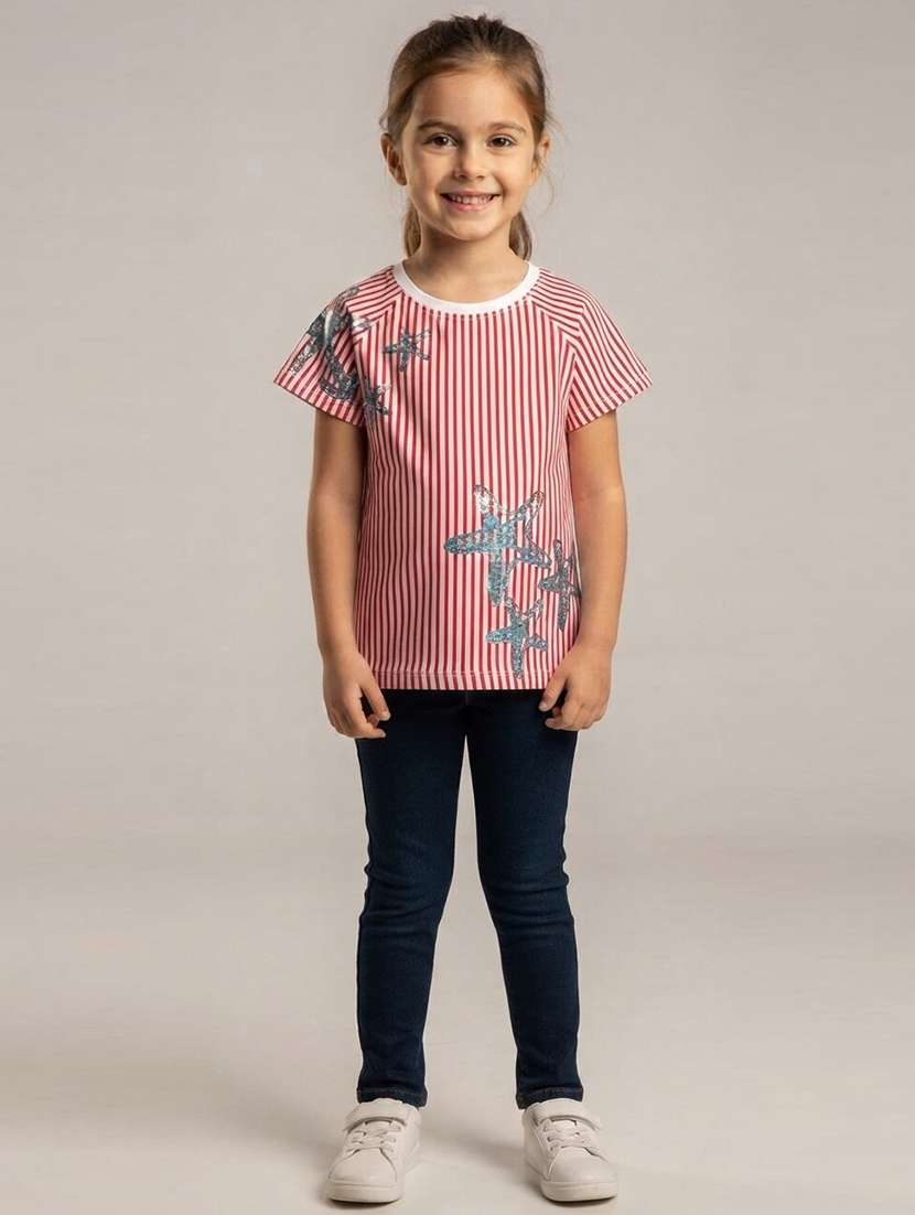 Girls Printed Short Sleeves Regular Fit Tee - 22730056 -  Standard Image - 1