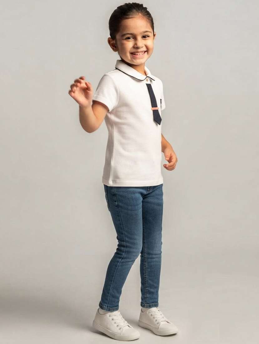 Girls Self Design Short Sleeves Polo Tee - 22730071 -  Standard Image - 1