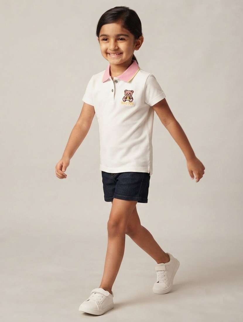 Girls Placement Printed Short Sleeves Polo T-shirt - 22730073 -  Standard Image - 1