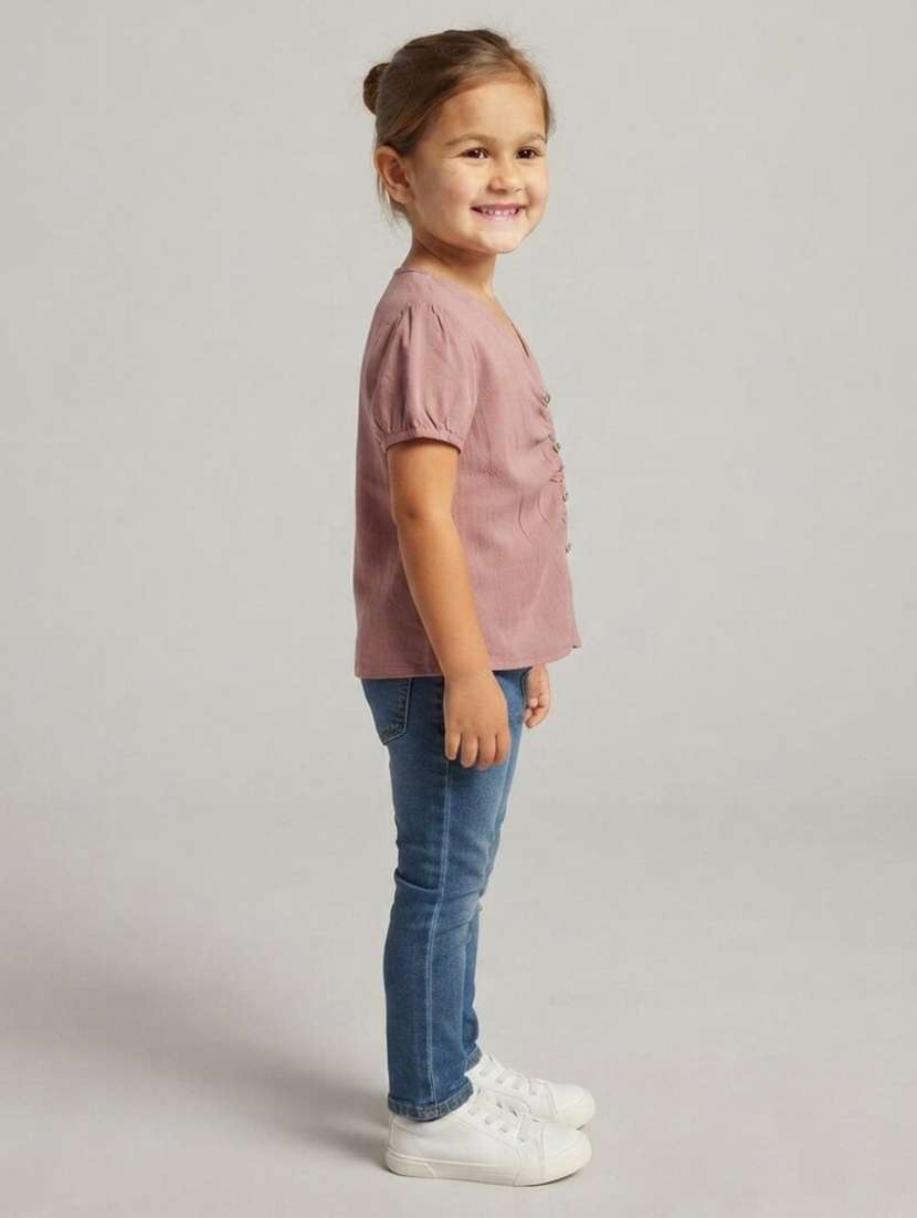 Girls Solid Short Sleeves Regular Fit Top - 22730078 -  Standard Image - 1