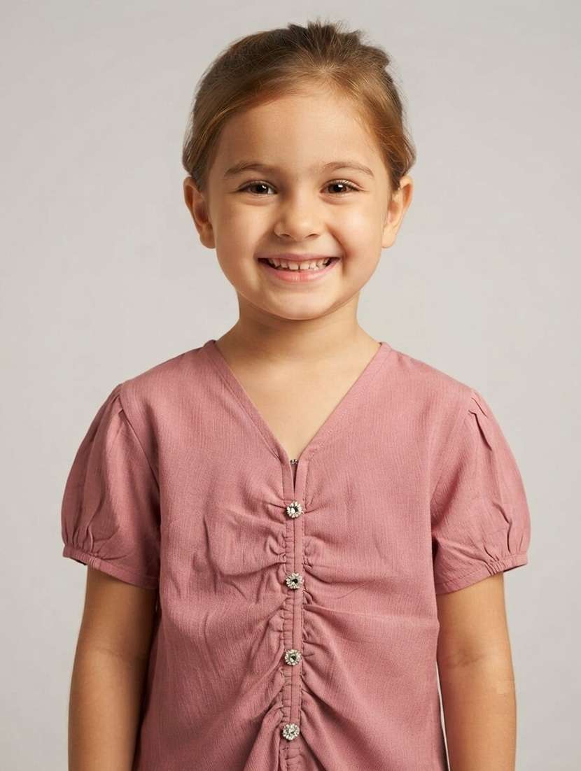 Girls Solid Short Sleeves Regular Fit Top - 22730078 -  Standard Image - 4
