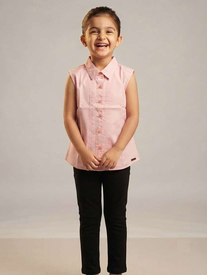 Girls Solid Sleeveless Regular Fit Shirt - 22730079 -  Standard Image - 1