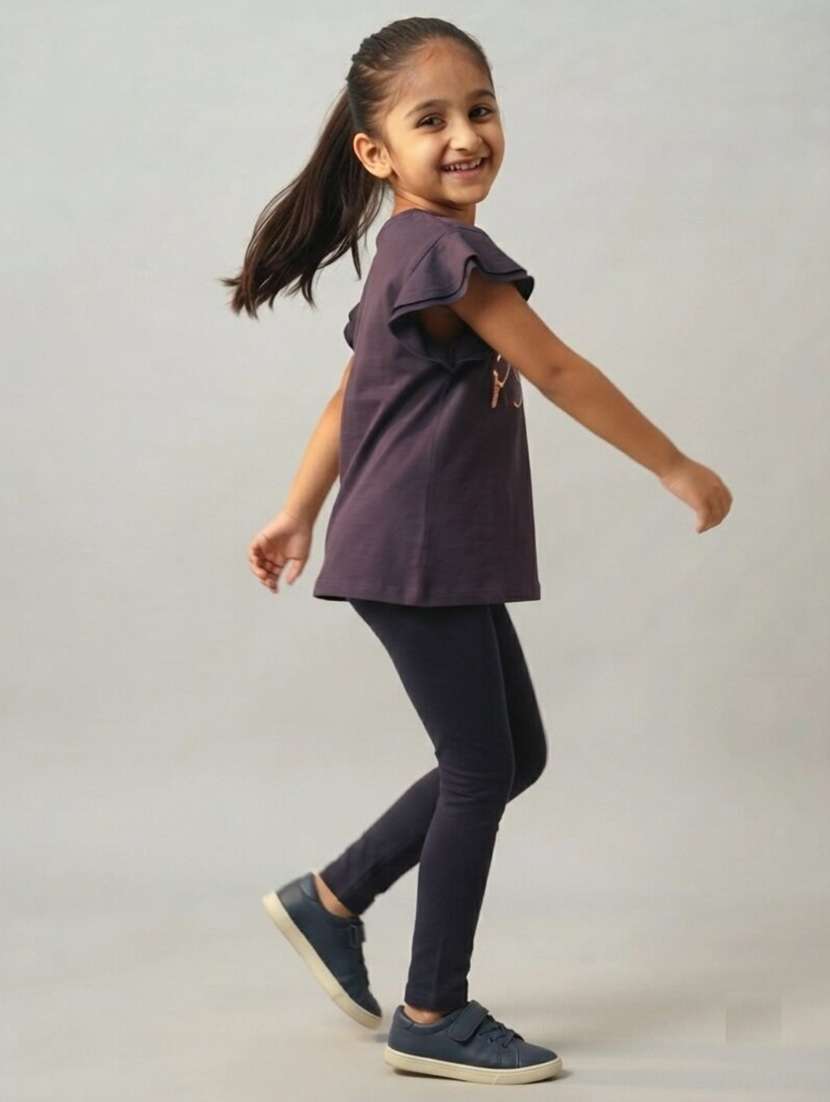 Girls Printed Flutter Sleeves Regular Fit T-shirt - 22730080 -  Standard Image - 1