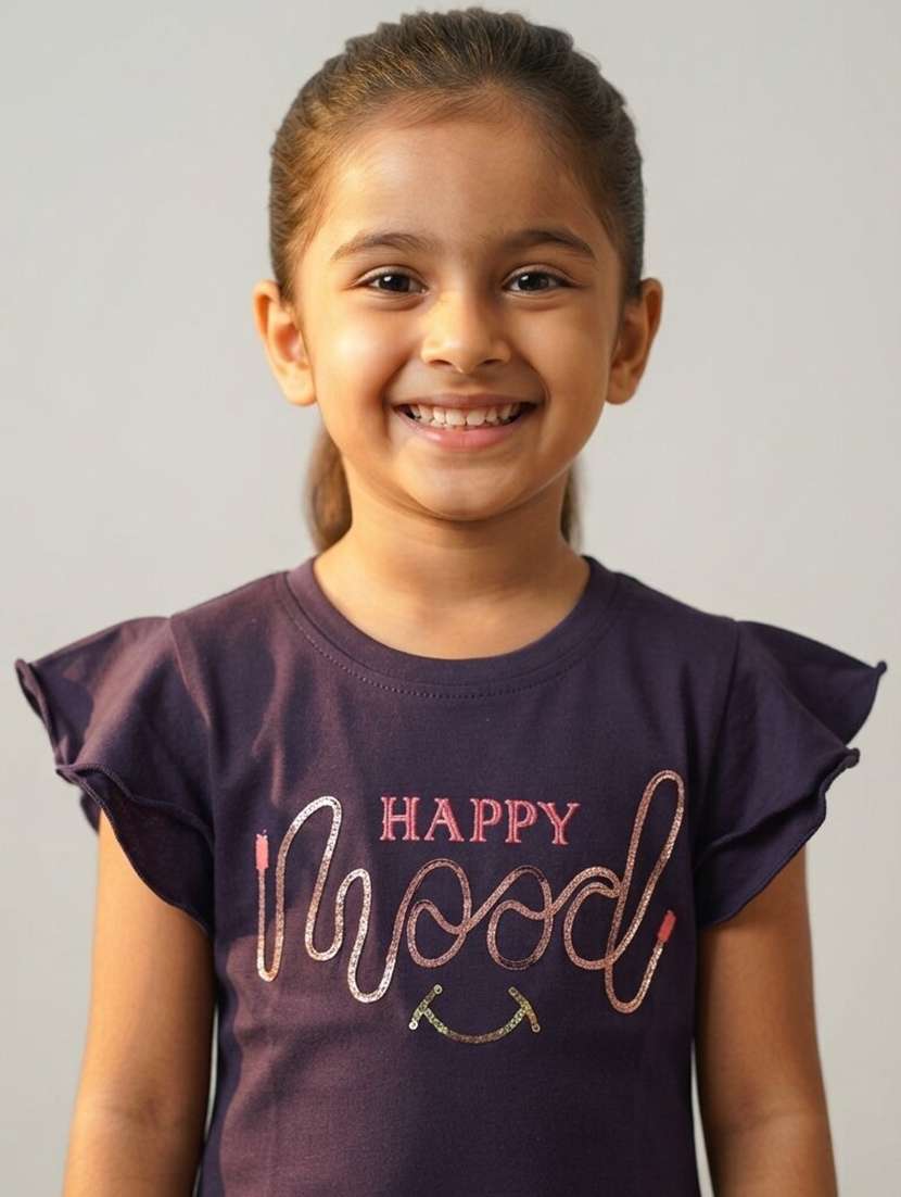 Girls Printed Flutter Sleeves Regular Fit T-shirt - 22730080 -  Standard Image - 4