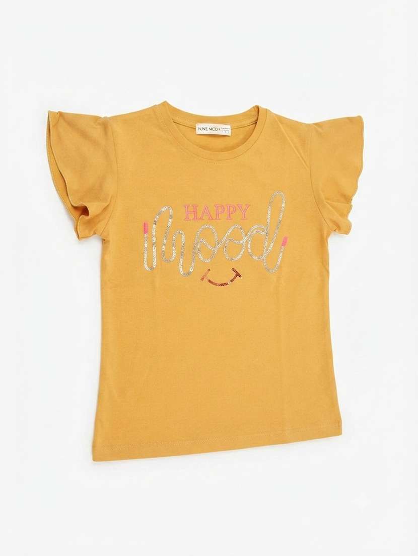Girls Printed Flutter Sleeves Regular Fit Tee - 22730081 -  Standard Image - 4