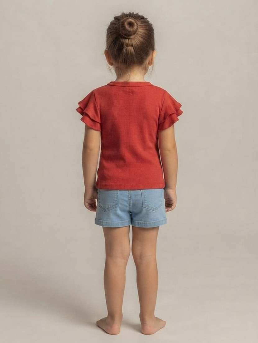 Girls Solid Flutter Sleeves Regular Fit Tee - 22730082 -  Standard Image - 4