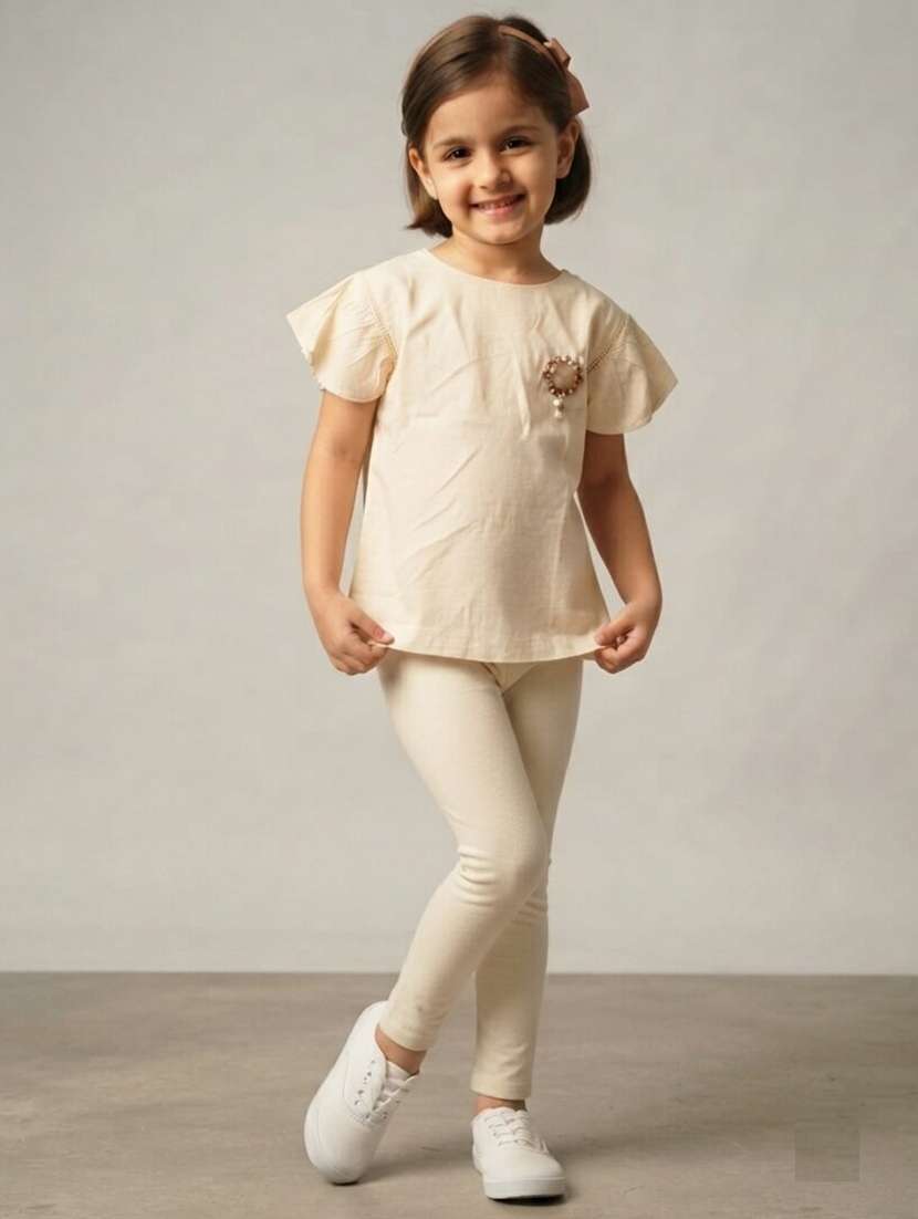 Girls Solid Short Sleeves Regular Fit Top - 22730083 -  Standard Image - 1