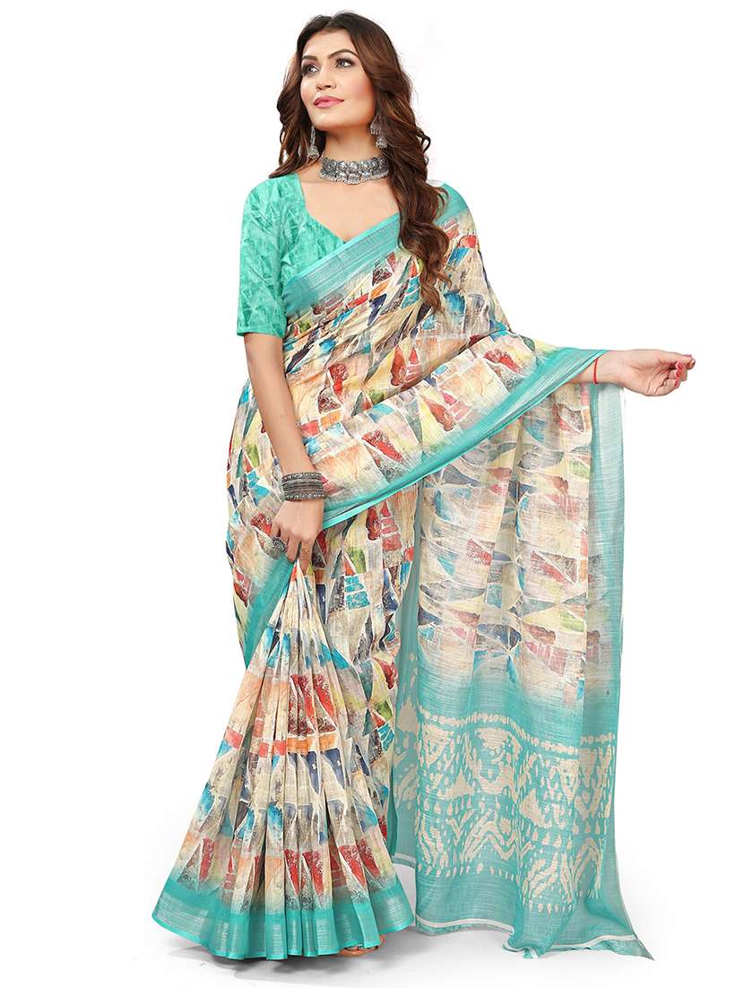Women Printed Casual Wear Saree With Blouse - 22730236 -  Standard Image - 1