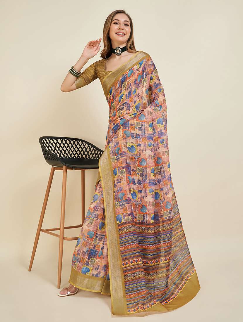 Women Printed Casual Wear Saree With Blouse - 22730621 -  Standard Image - 1