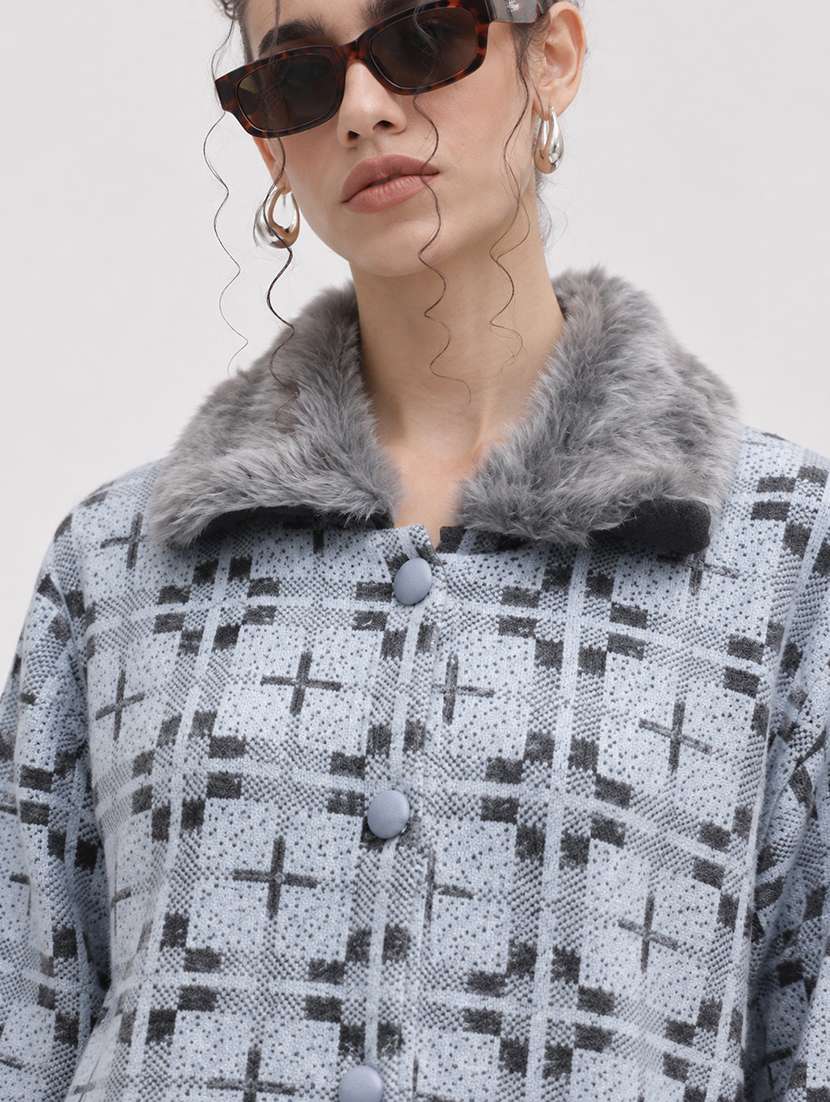 Women Checkered Long Sleeve Cardigan - 22730760 -  Standard Image - 1