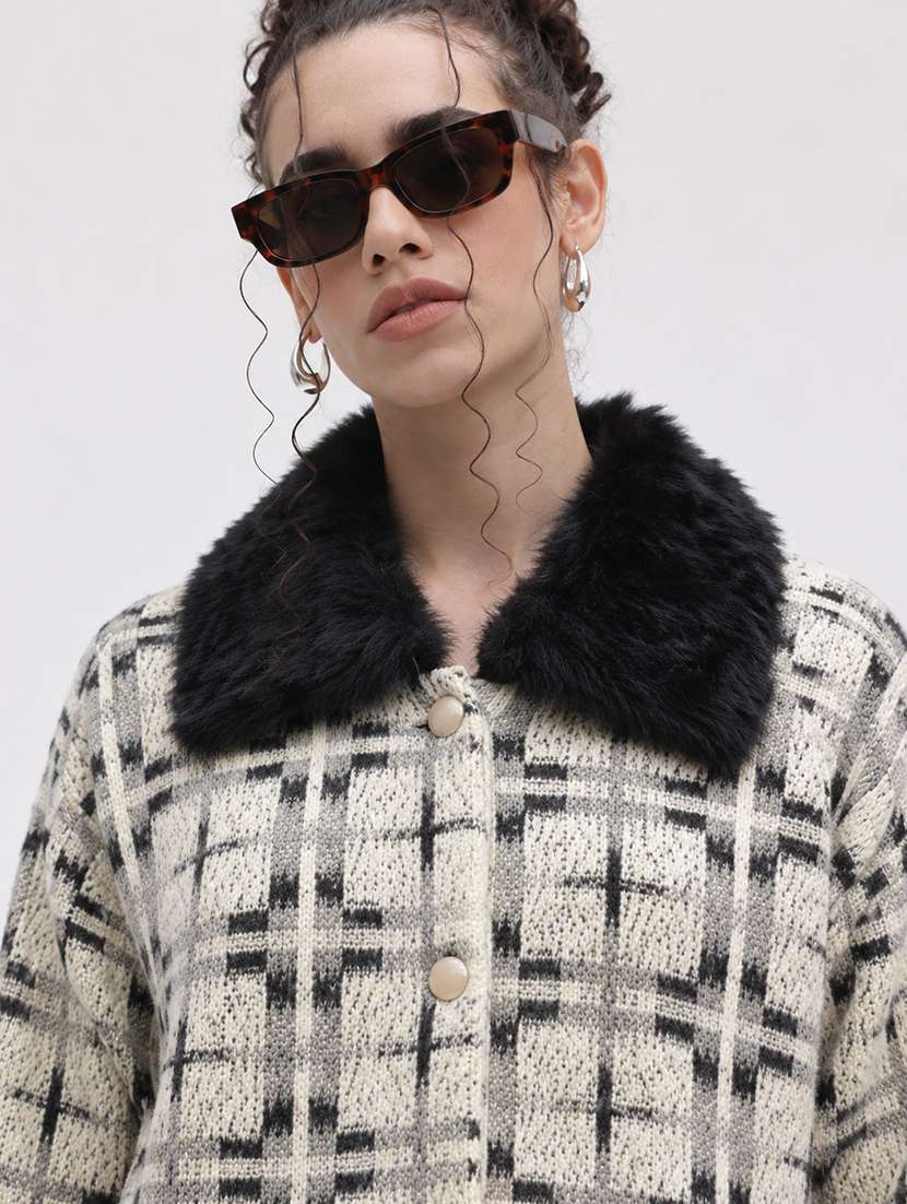 Women Checkered Long Sleeve Cardigan - 22730762 -  Standard Image - 1