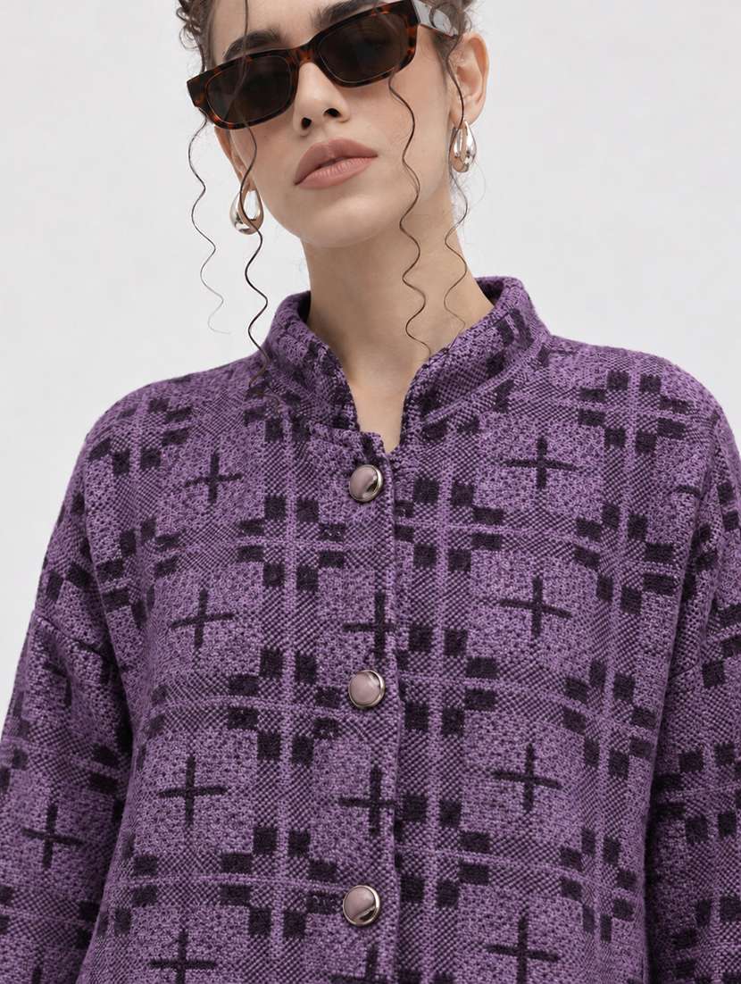 Women Checkered Long Sleeve Cardigan - 22730775 -  Standard Image - 1