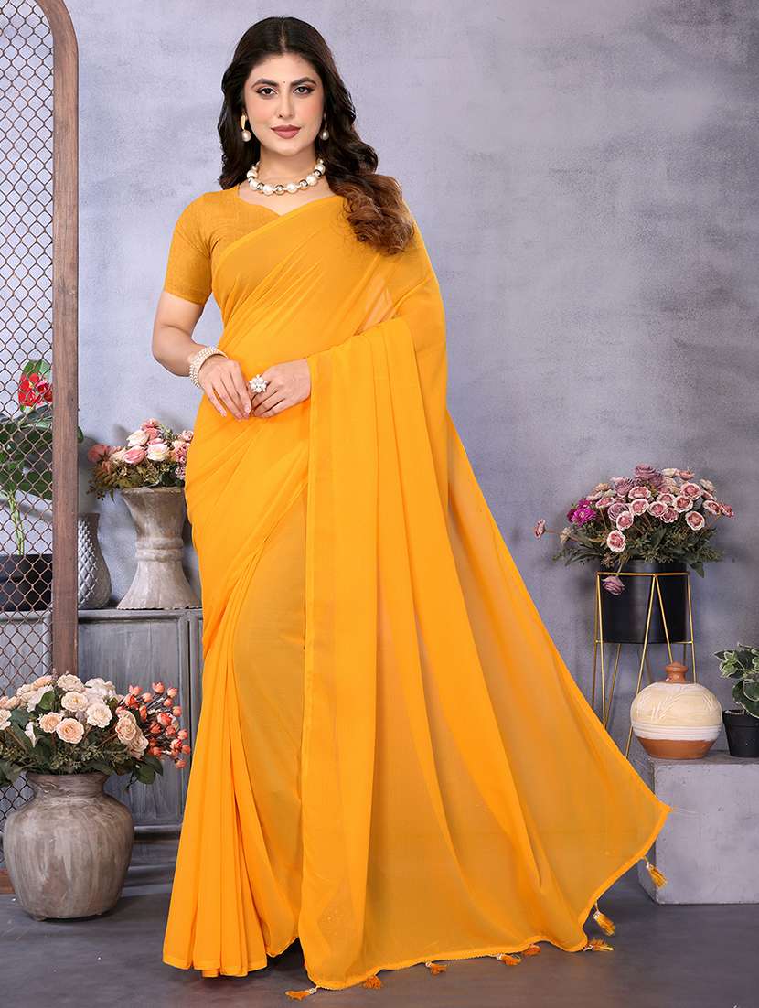women solid plain saree with blouse