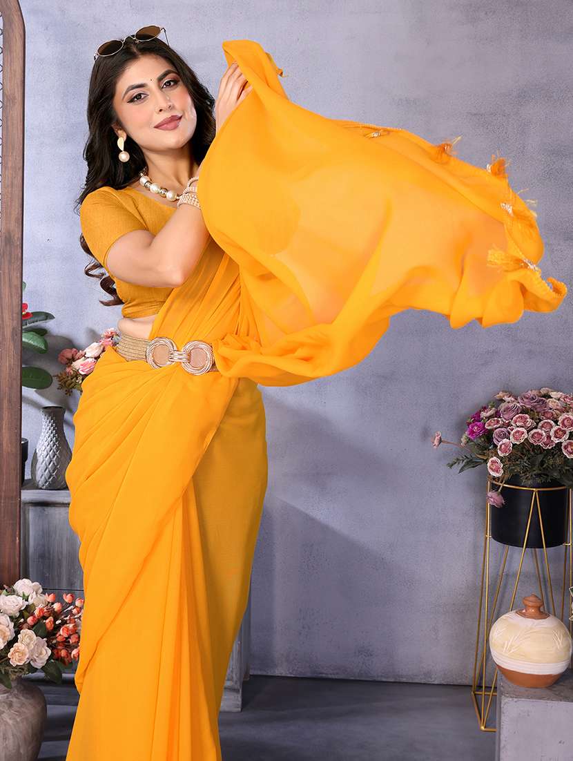 Women Solid Plain Saree With Blouse - 22730847 -  Standard Image - 1