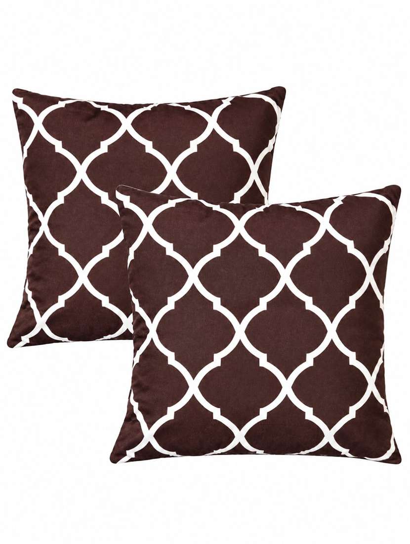 Set Of 2 Brown & White Geometric Trellis Pattern Decorative Pillow Cover - 22730902 -  Standard Image - 1