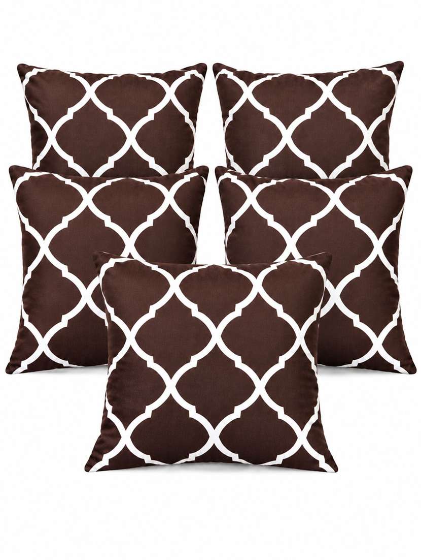 Set Of 5 Brown & White Geometric Trellis Pattern Decorative Pillow Cover - 22730903 -  Standard Image - 1