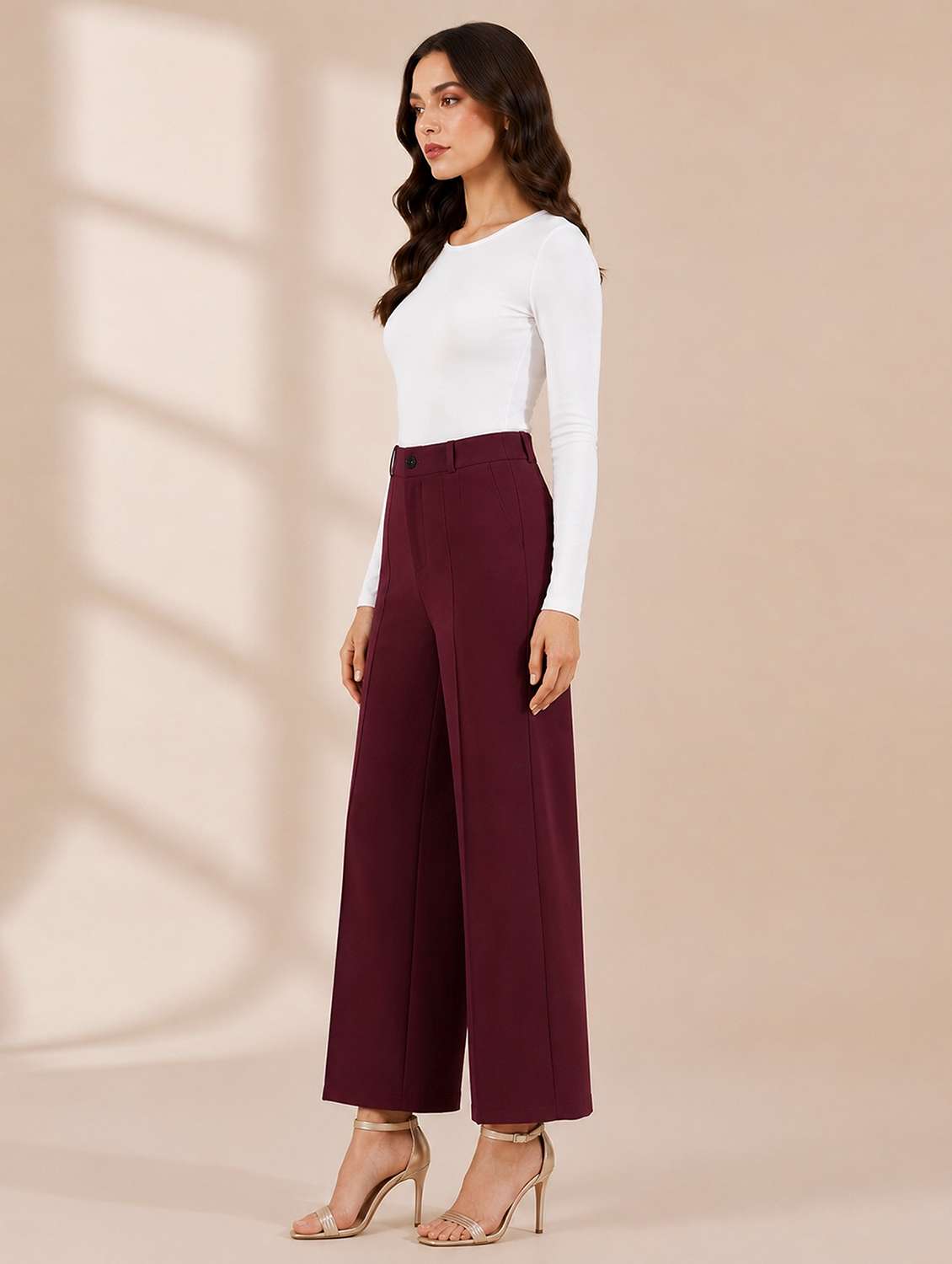 Women Solid High Rise Wide Leg Trouser - 22730915 -  Standard Image - 4