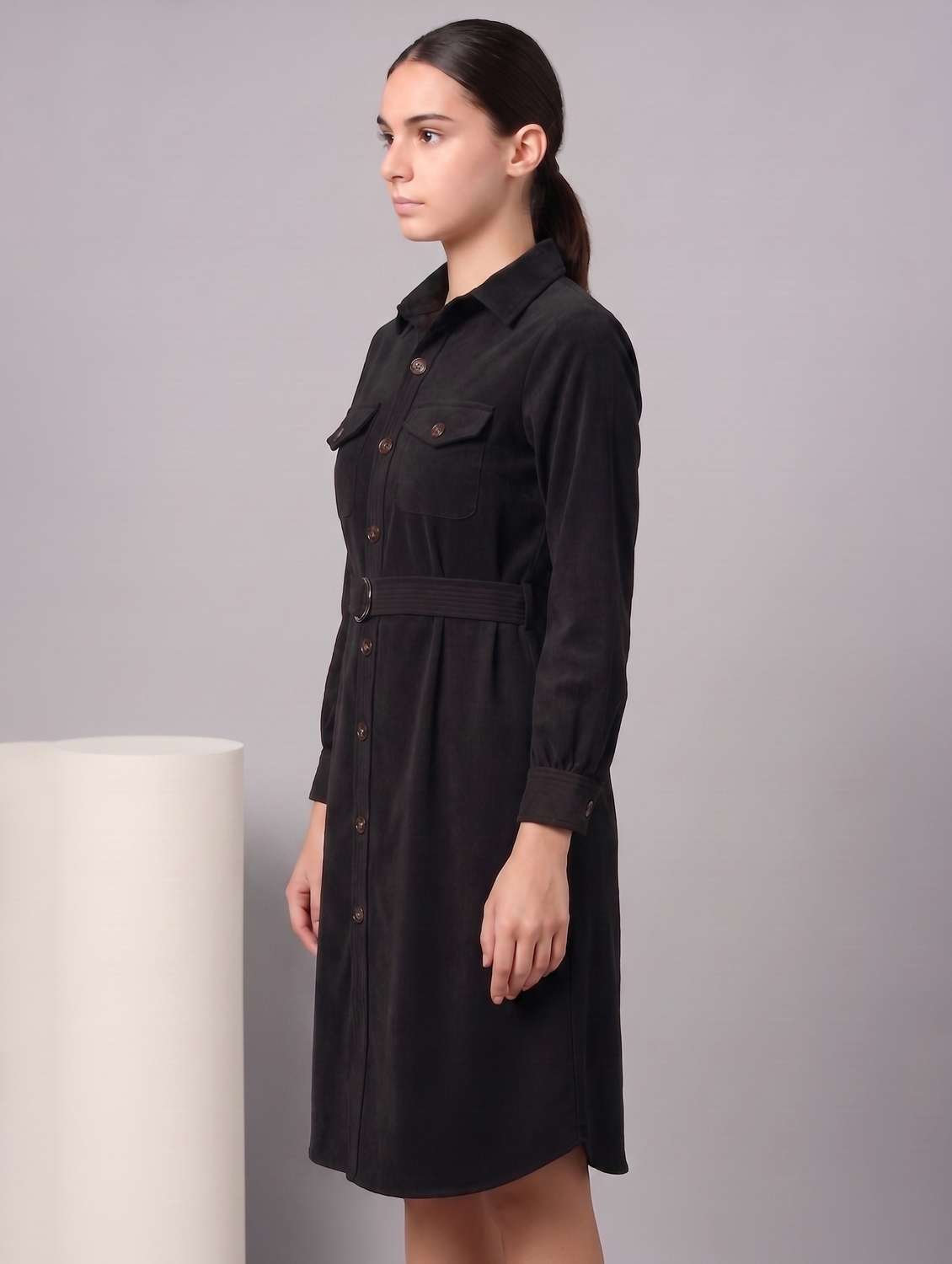 Women Solid Long Sleeves Shirt Dress - 22730922 -  Standard Image - 4