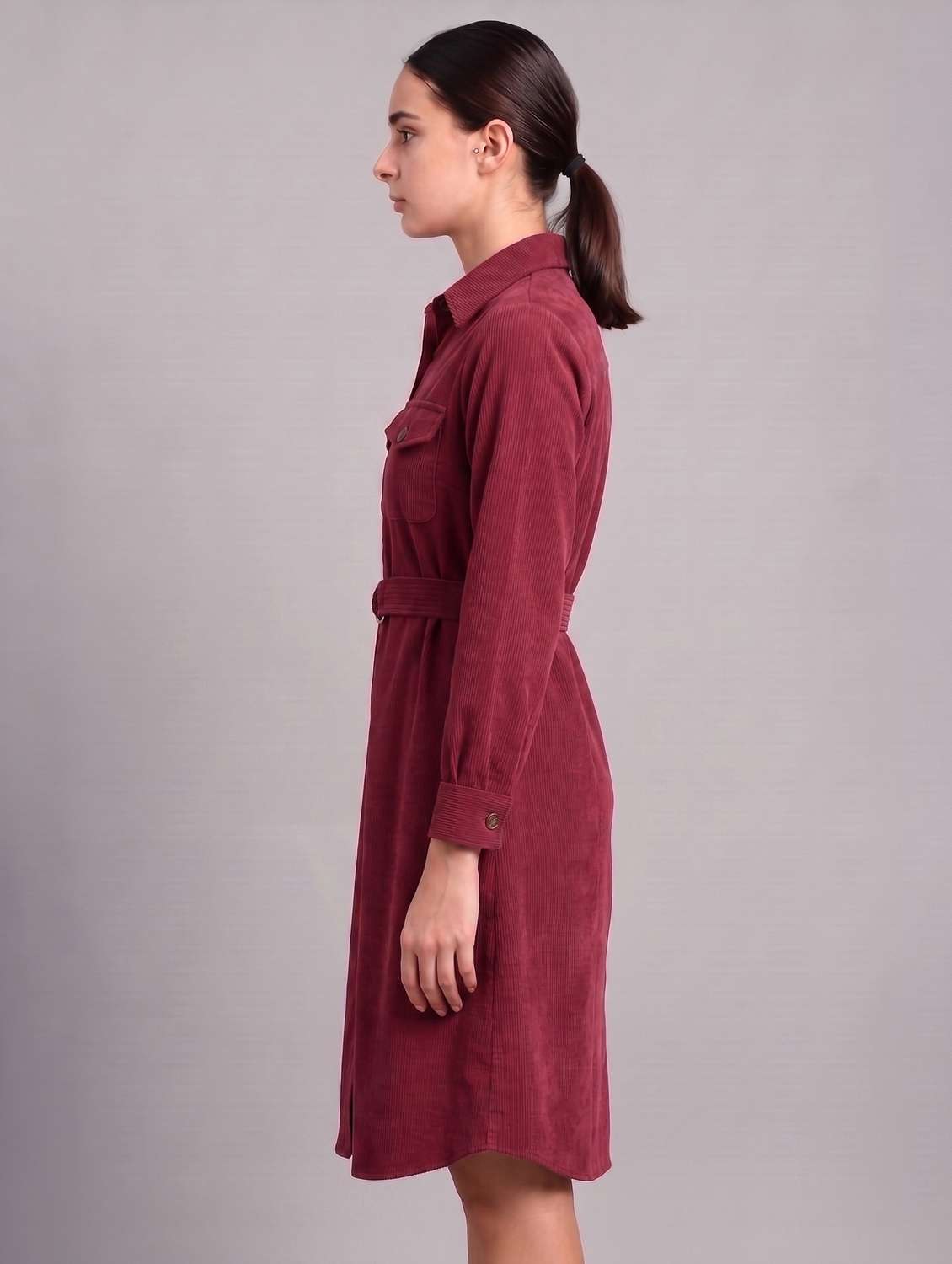 Women Solid Long Sleeves Shirt Dress - 22730924 -  Standard Image - 4