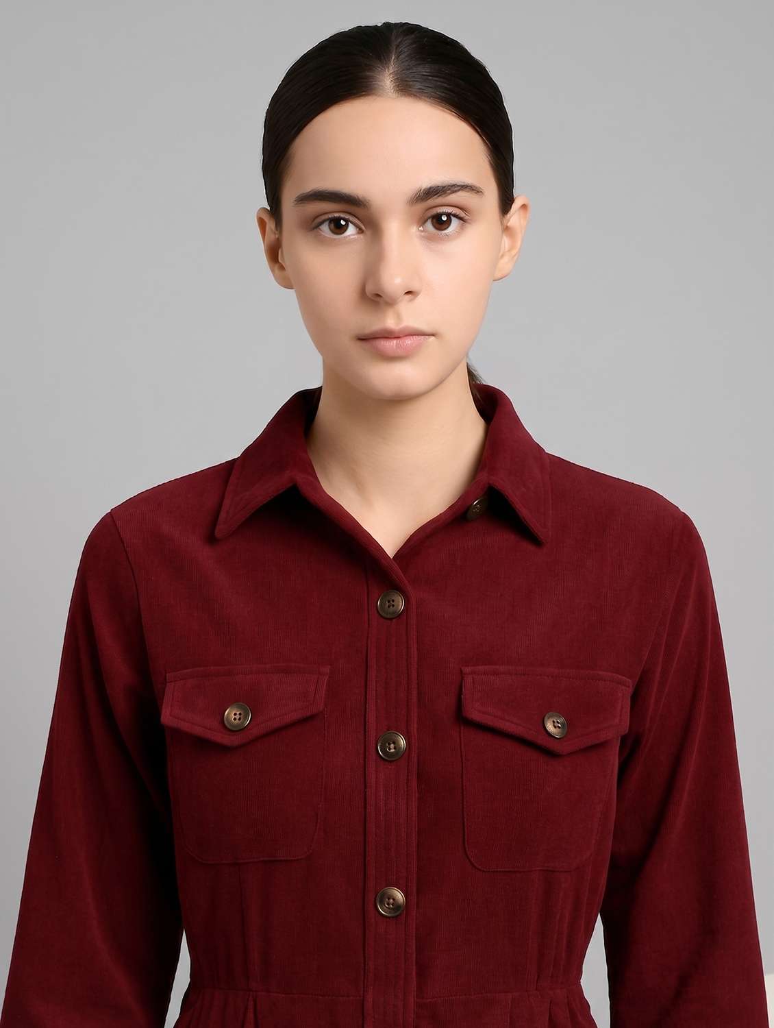 Women Solid Long Sleeves Shirt Dress - 22730925 -  Standard Image - 1
