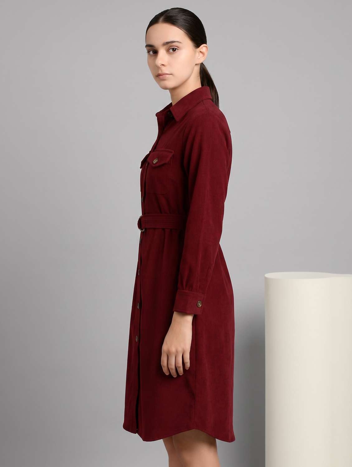 Women Solid Long Sleeves Shirt Dress - 22730925 -  Standard Image - 4