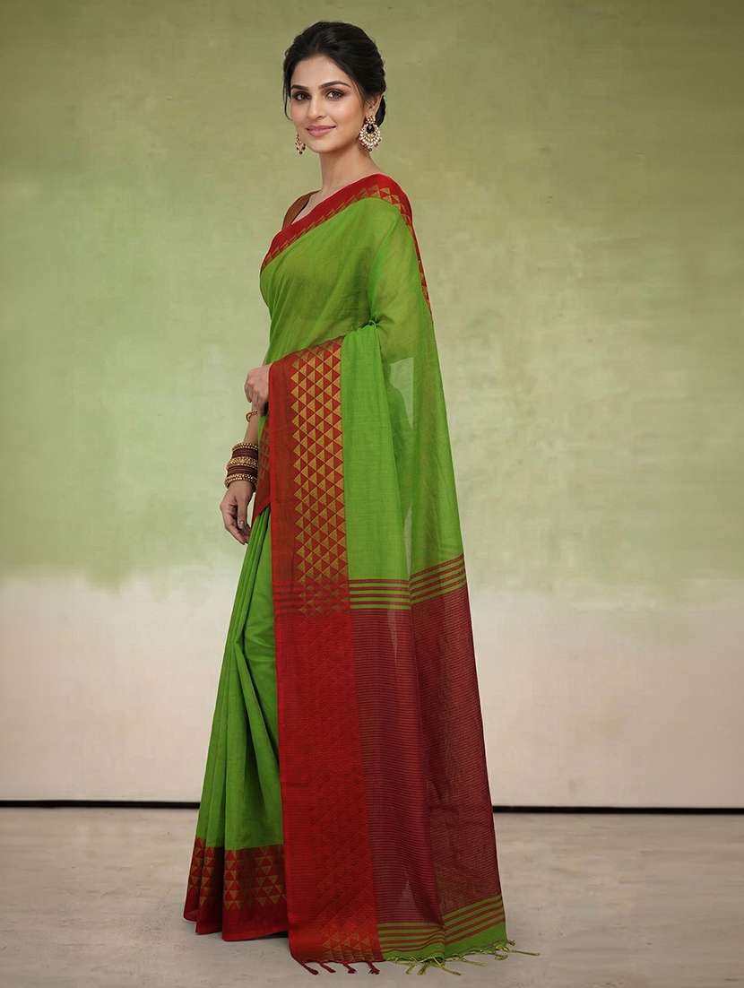 Women Solid With Bordered Handloom Saree With Blouse - 22730933 -  Standard Image - 1