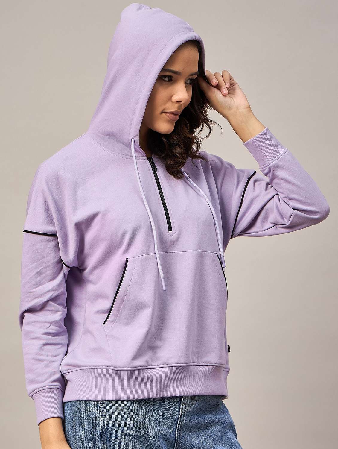 Women Solid Long Sleeves Hooded Sweatshirt - 22731469 -  Standard Image - 1