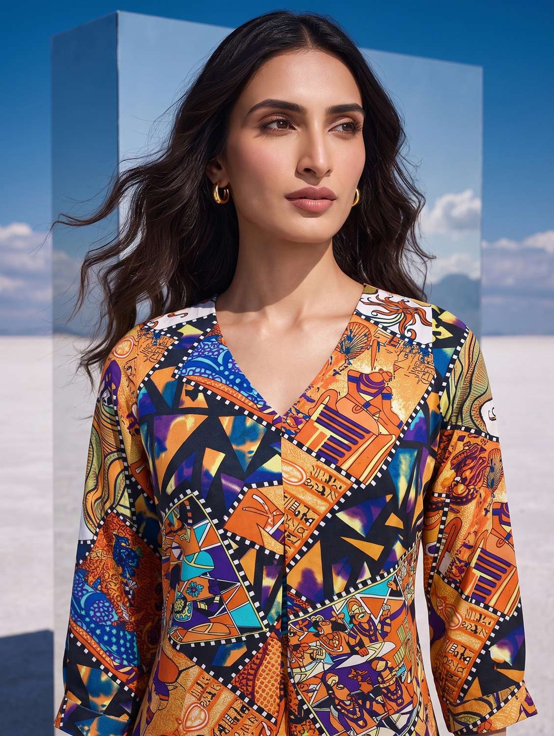 Women Printed Three Quarter Sleeves A-line Dress - 22731485 -  Standard Image - 1