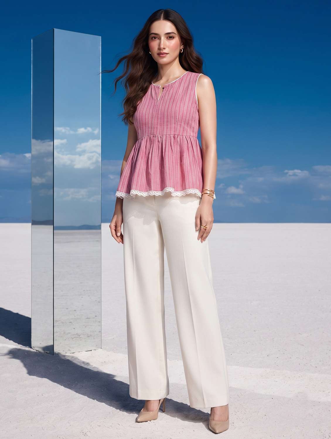 Women Striped Sleeveless Peplum Top - 22731512 -  Standard Image - 4