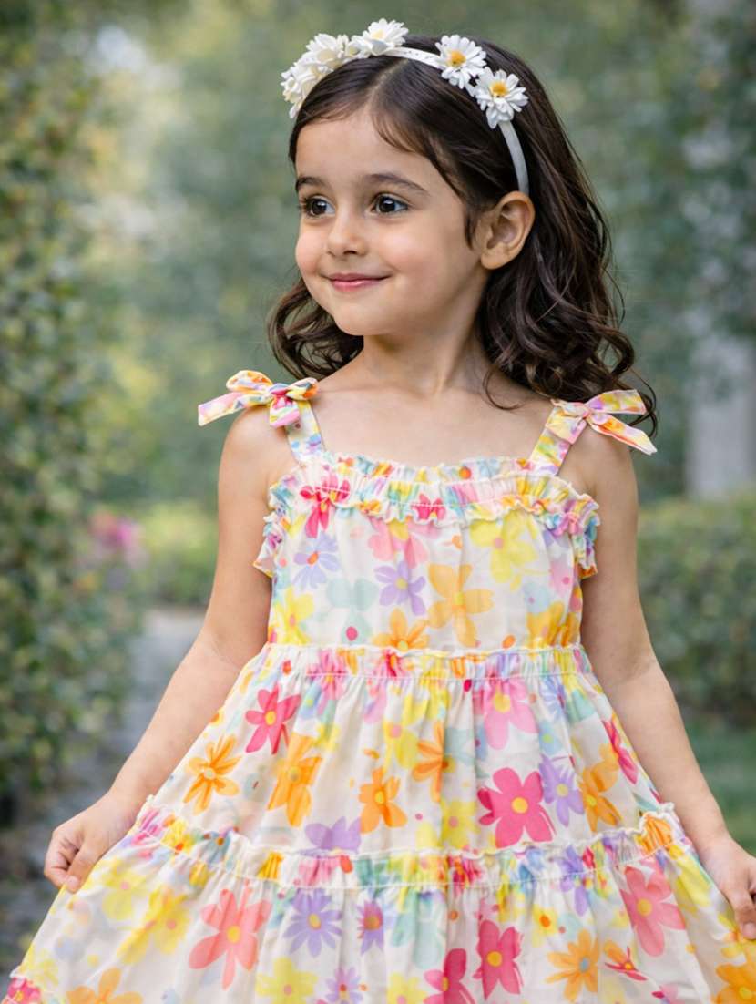 Girl Printed Sleeveless Tiered Frock - 22731537 -  Standard Image - 1