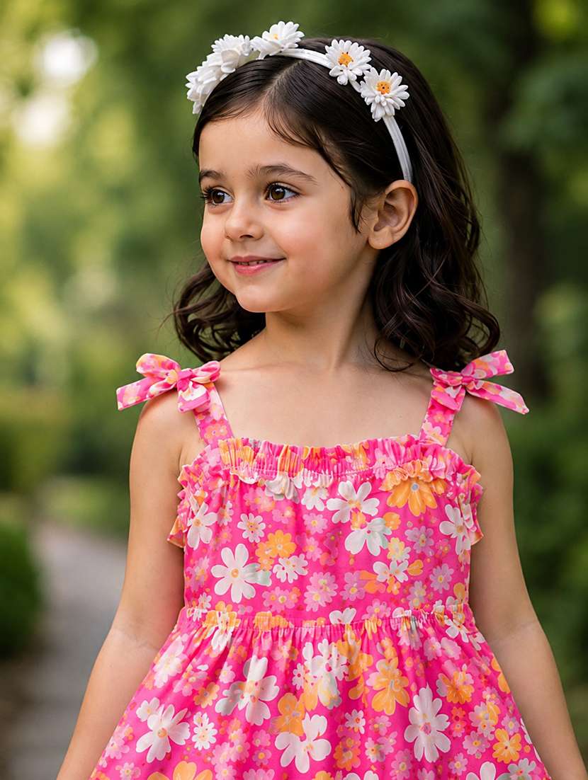 Girls Printed Sleeveless Tiered Frock - 22731538 -  Standard Image - 1