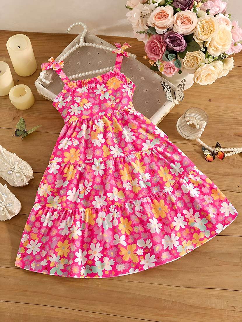 Girls Printed Sleeveless Tiered Frock - 22731538 -  Standard Image - 4