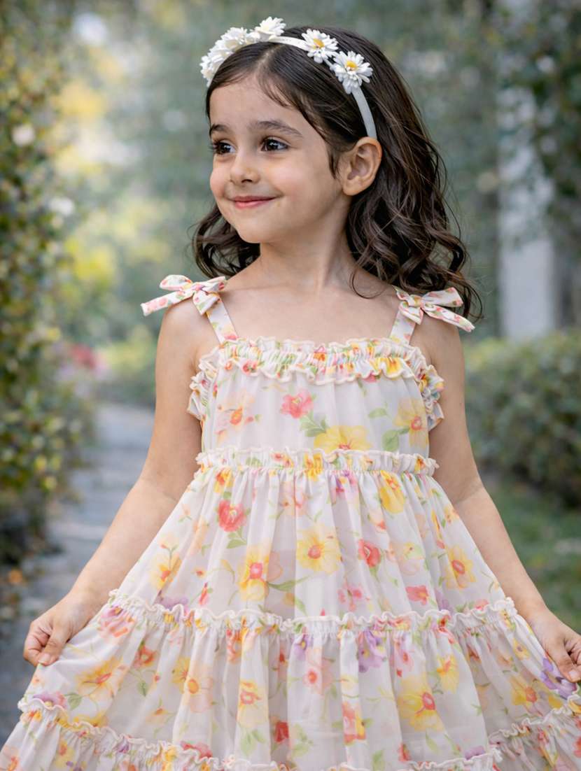 Girls Printed Sleeveless Tiered Frock - 22731539 -  Standard Image - 1