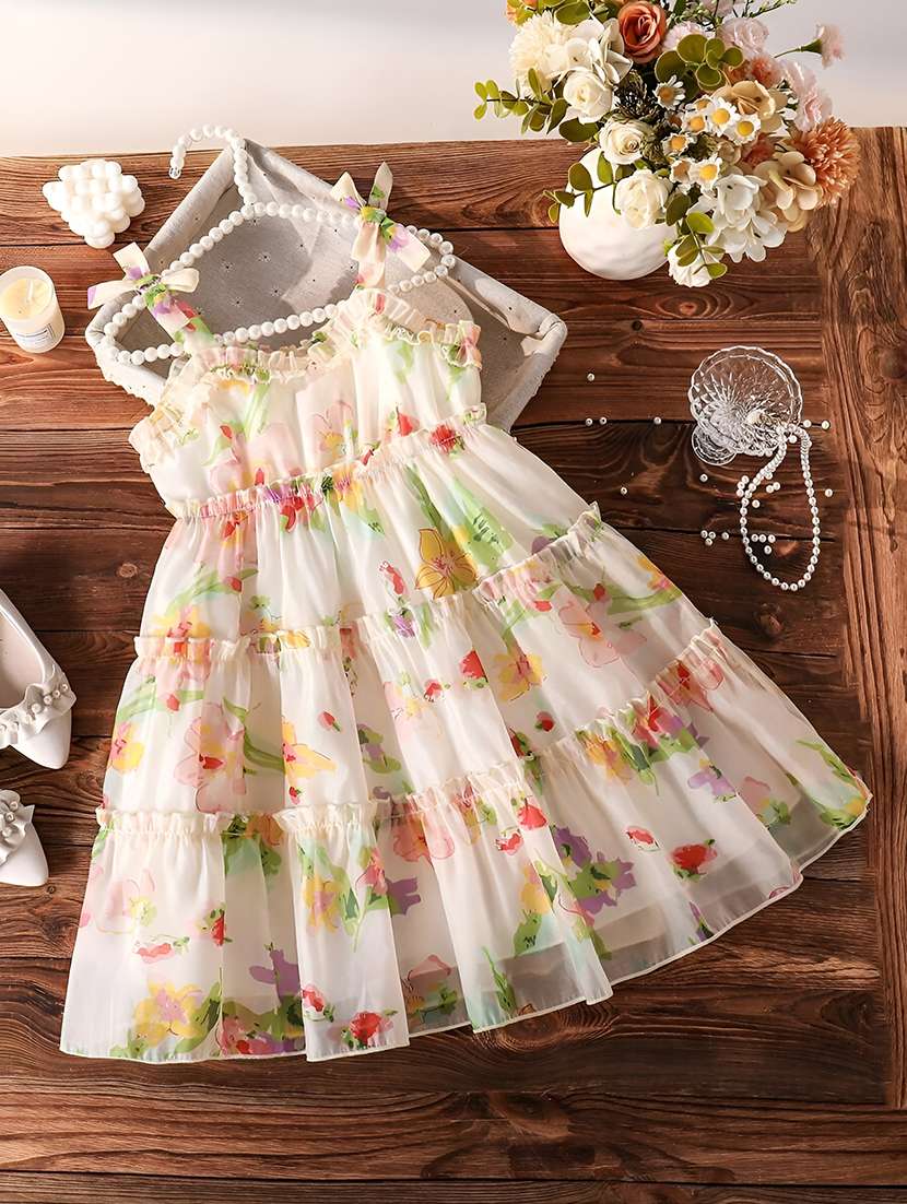 Girls Printed Sleeveless Tiered Frock - 22731539 -  Standard Image - 4