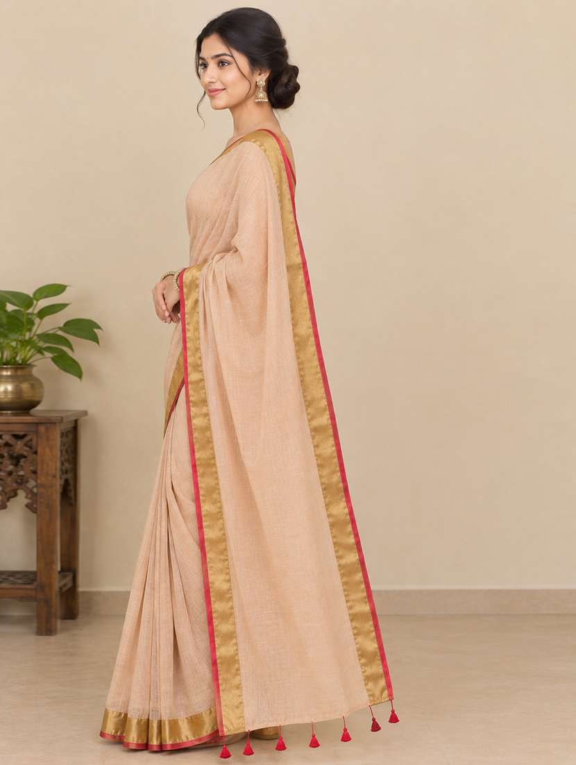 Women Solid With Bordered Saree With Blouse - 22731572 -  Standard Image - 1