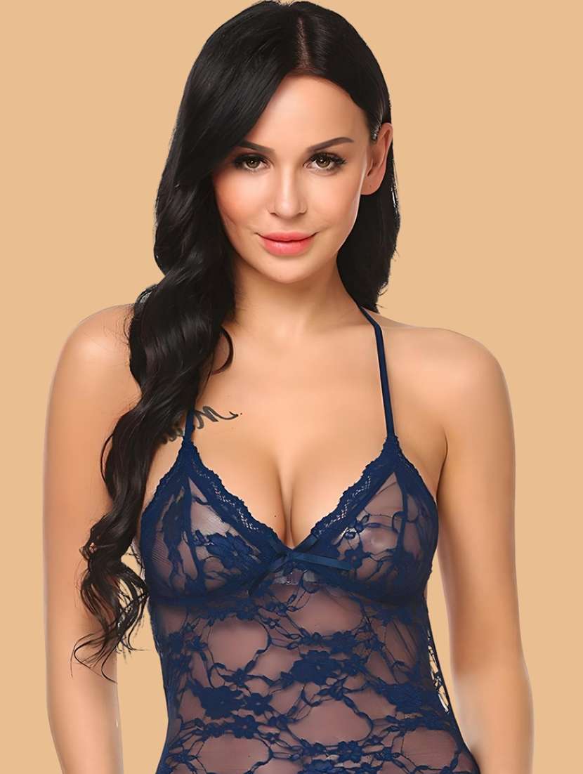 Women Self Design Halter Neck Babydoll Set - 22731748 -  Standard Image - 1