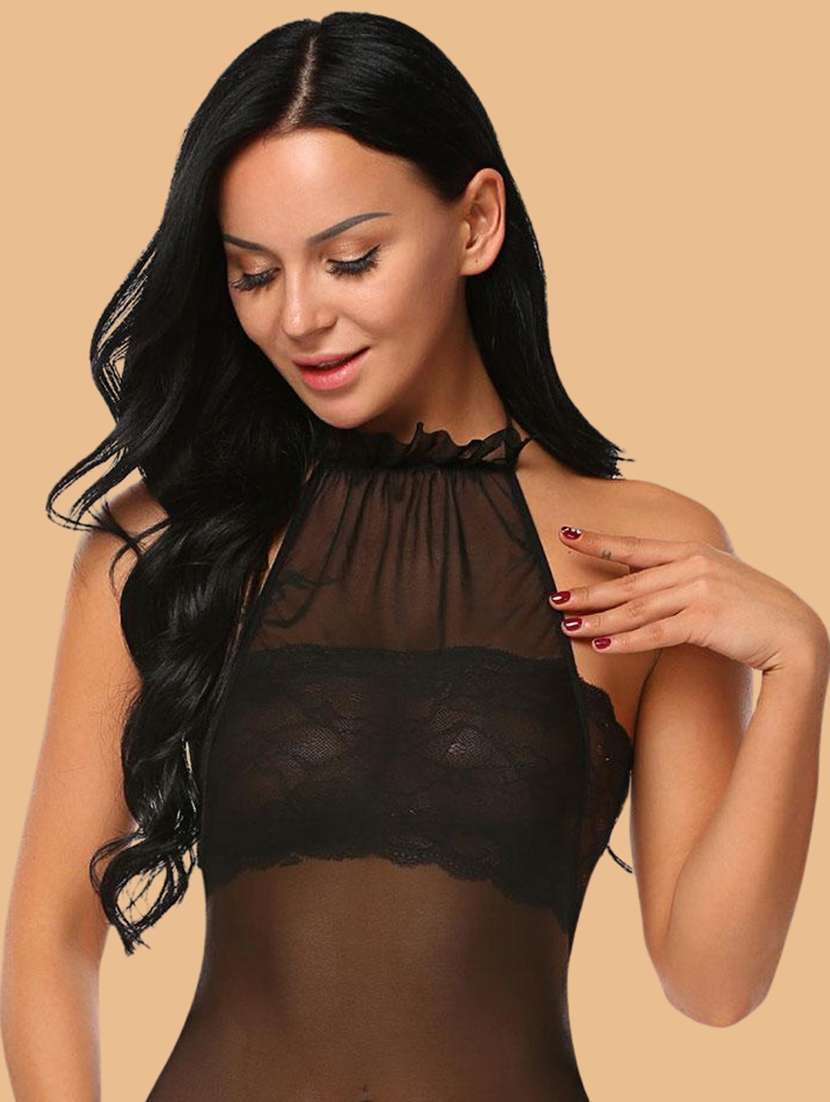 Women Self Design Halter Neck Babydoll Set - 22731786 -  Standard Image - 1