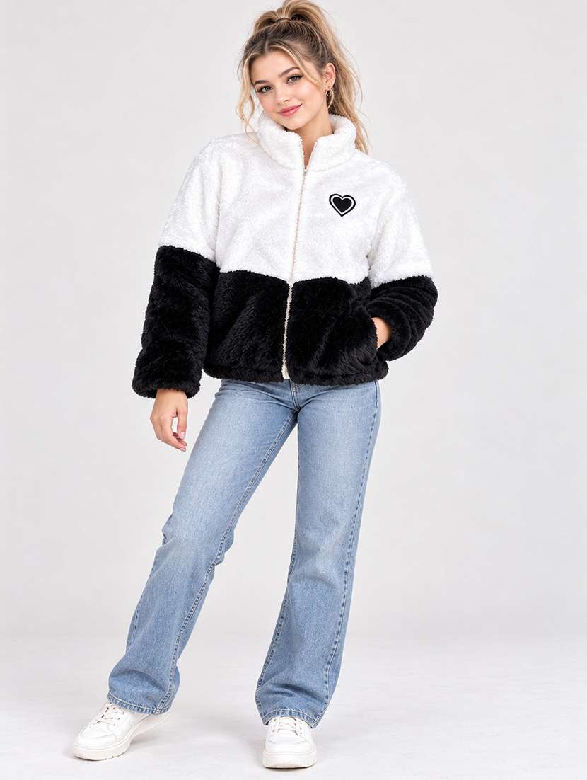 Women Colourblocked Long Sleeves Fur Jacket - 22731802 -  Standard Image - 1